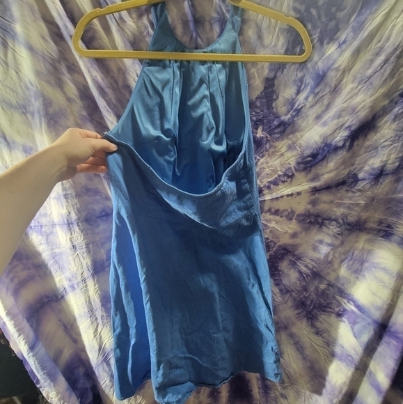 Jessica Simpson Blue Halter Pleated Neckline Deep Front Pockets A-line Dress 6 - Picture 8 of 15